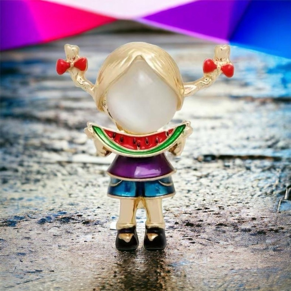 Cartoon Eating Watermelon Little Girl Enamel Brooch, For Backpack Clothes Hats
